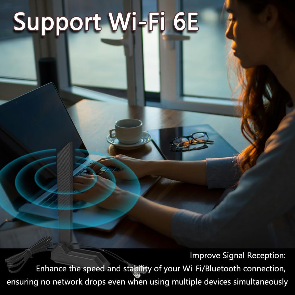 Gintai WiFi 6E Tri-Band Antenna 6GHz 5GHz 2.4GHz Magnetic Base with 2.6ft Extension Cable Gaming WiFi Antenna for PC Desktop Computer ASUS Rog Strix,B550 Motherboard,z790 Card 6E Card,WiFi Router Card