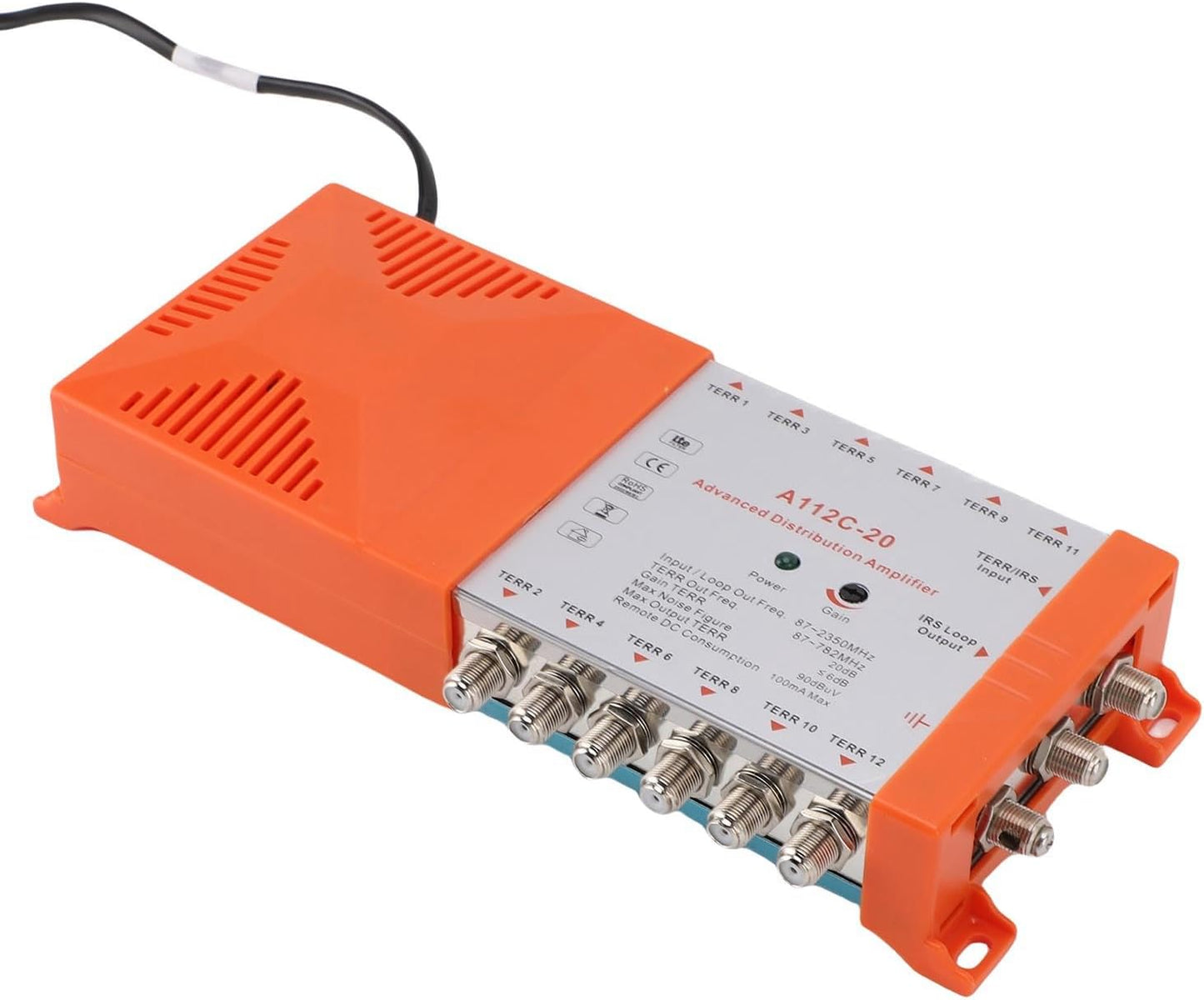 12 Channel Distribution Amplifier for TV CATV, Low Noise Figure ≤4dB, Seamless Connection to Multiple Televisions, Remote Powering, Compact Design, RED Compliant, (US Plug 110-120V)