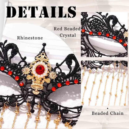 Obmyec Masquerade Lace Mask Costume Eye Mask Tassels Face Masks Rhinestone Black Mask for Women and Girls