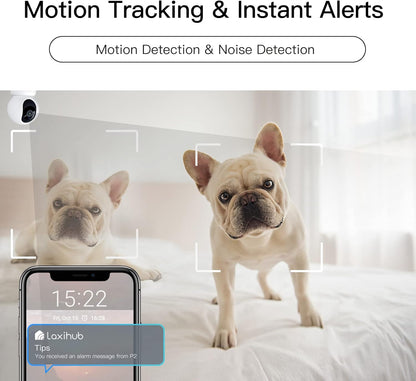 360° View 2K Pet Camera with Phone App, Indoor Security Camera, P2T Baby Monitor, Pan/Tilt, Motion & Sound Detection, Night Vision,Two-Way Audio, Works with Alexa