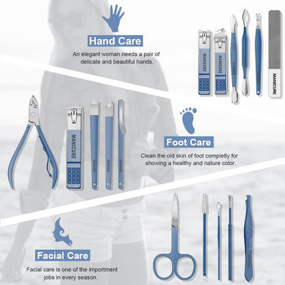 Manicure Set Professional Nail Clippers Pedicure Kit, 16 pcs Stainless Steel Nail Care Tools Grooming Kit with Luxurious Travel Leather Case for Thick Nails Men Women Gift (Black)