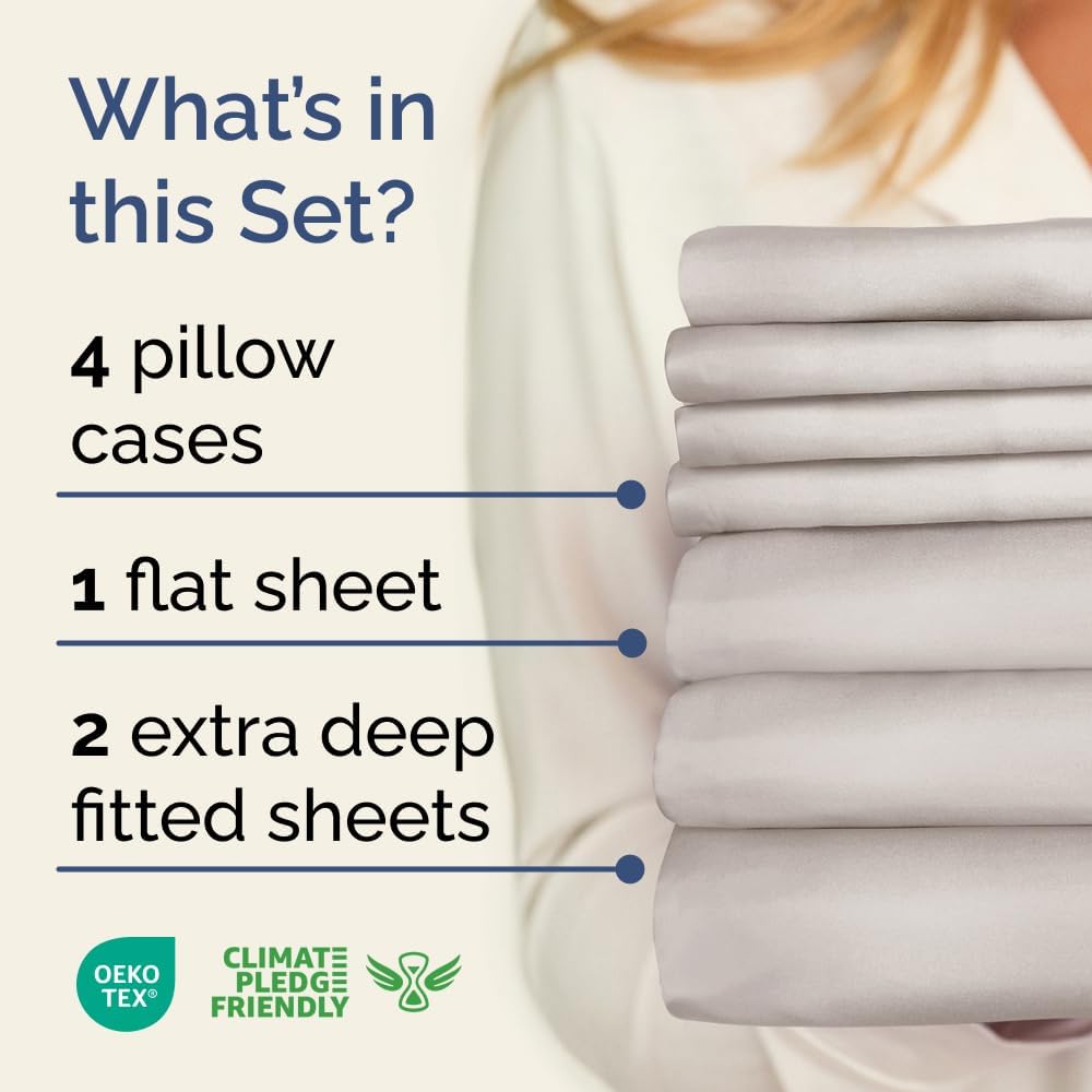Extra Deep Queen Sheet Set - 6 Piece Breathable & Cooling Sheets - Hotel Luxury Bed Sheets Set - Easy & Secure Fit - Soft, Wrinkle Free & Comfy Sheets Set - White Sheet Set w/Extra Deep Pockets