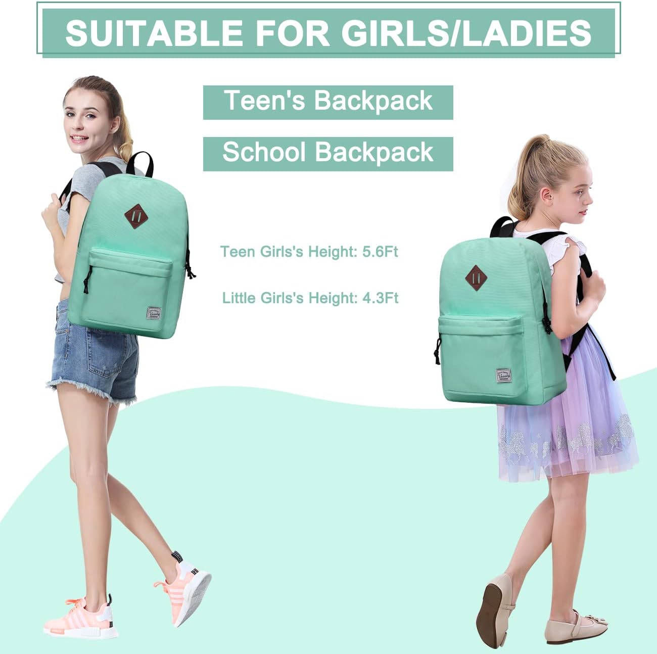 School Backpack for Kids, VASCHY Lightweight Water Resistant Casual Schoolbag Daypack for Men Women Teen Boys Girl Bookbag