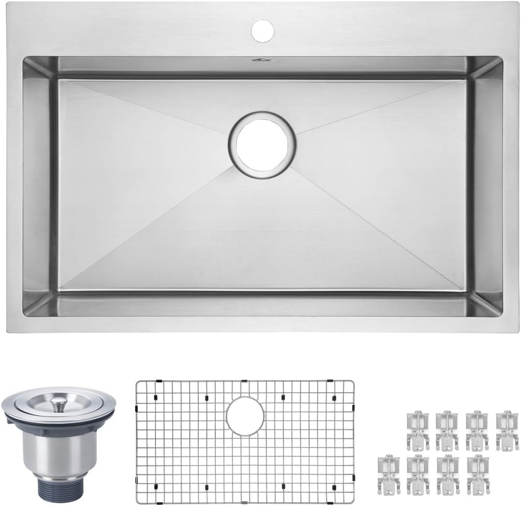 Yutong 16" x 20" Top-Mount/Drop in SS304 Stainless Steel Kitchen Black Sink Single Bowl Without Grid