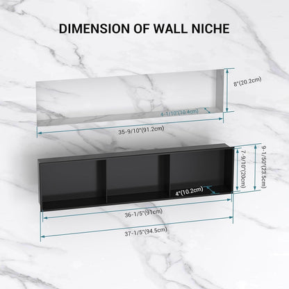 BLYLUND Shower Niche 12" x 24" NO Tile Needed,Matte Black Double Shelf Organizer, Square Corners Wall-Inserted Niche Recessed Shower Shelf Modern Soap Niche for Bathroom