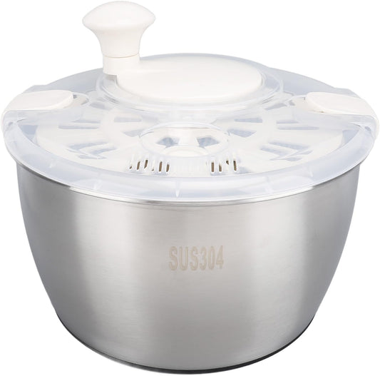 Stainless Steel Salad Spinner, 5L Lettuce Spinner with Lid Drain Bowl Colander, Spin and Dry Salad Greens Vegetable Dryer Fruit Washer Spinner for Berries