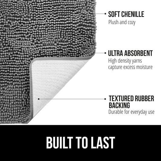Gorilla Grip Bath Mat, Thick Soft Absorbent Chenille Floor Mats, Rubber Backing Bathmat, Quick Dry Rug, Machine Washable Rugs for Shower and Tub Floors, Bathroom Accessories Decor, 61x43 cm, Grey