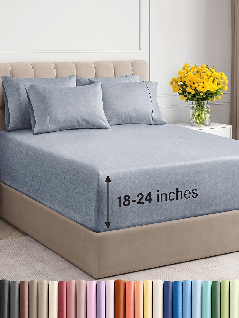 Extra Deep Queen Sheet Set - 6 Piece Breathable & Cooling Sheets - Hotel Luxury Bed Sheets Set - Easy & Secure Fit - Soft, Wrinkle Free & Comfy Sheets Set - White Sheet Set w/Extra Deep Pockets