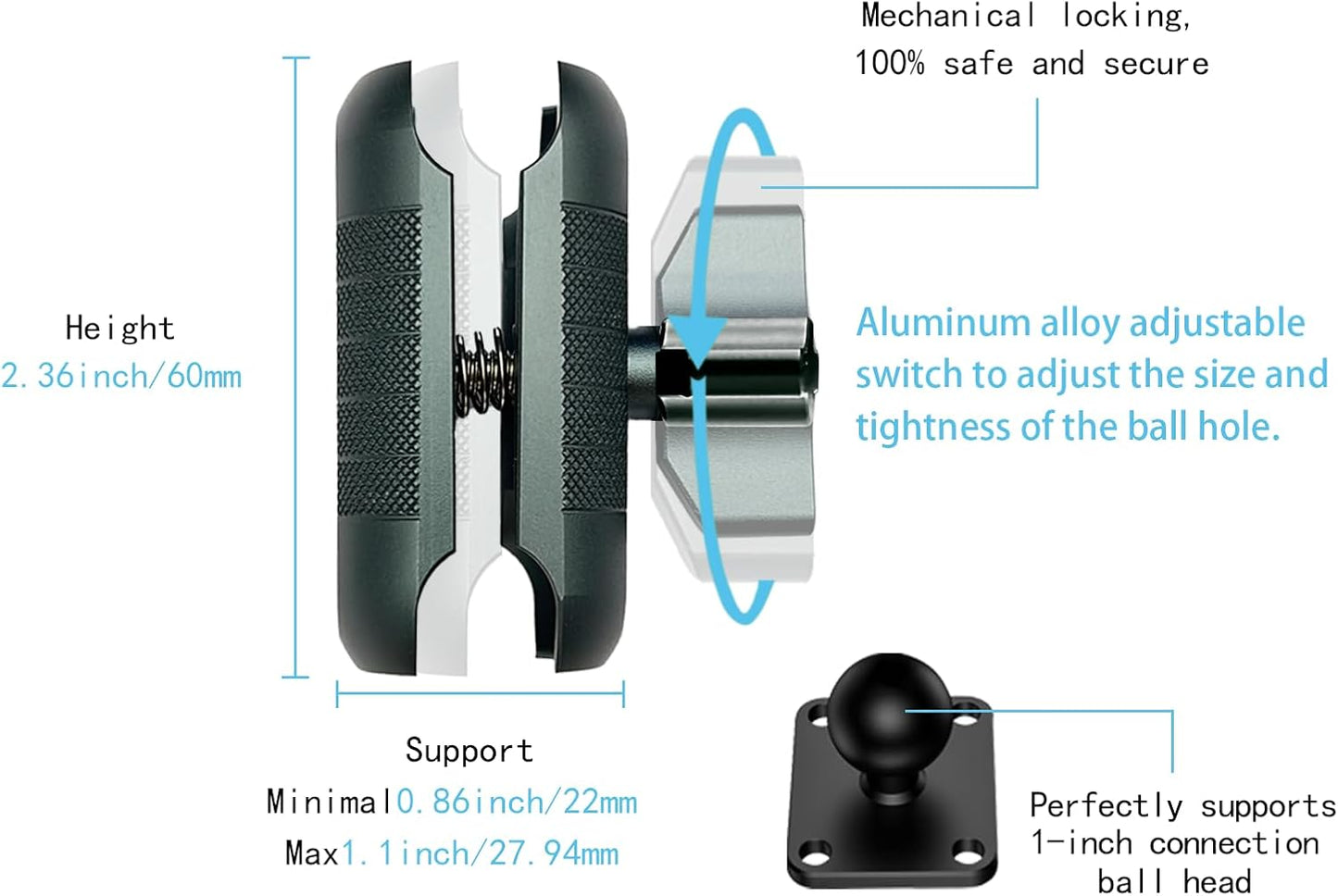 YIMINGYINUO Double Socket Arm Compatible with RAM Mounts B Size 1" Ball Components for Bike/Motorcycle/ATV Phone Mount, Emeralds (Short Arm)