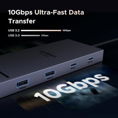 UGREEN Revodok Pro 2102, 10 in 1 Docking Station Dual 4K@60hz Monitor, USB C Hub with Dual HDMI, USB A&C 10G Hub, SD/TF Card Reader, PD 100W Charging, Gigabit Ethernet Port for Laptops