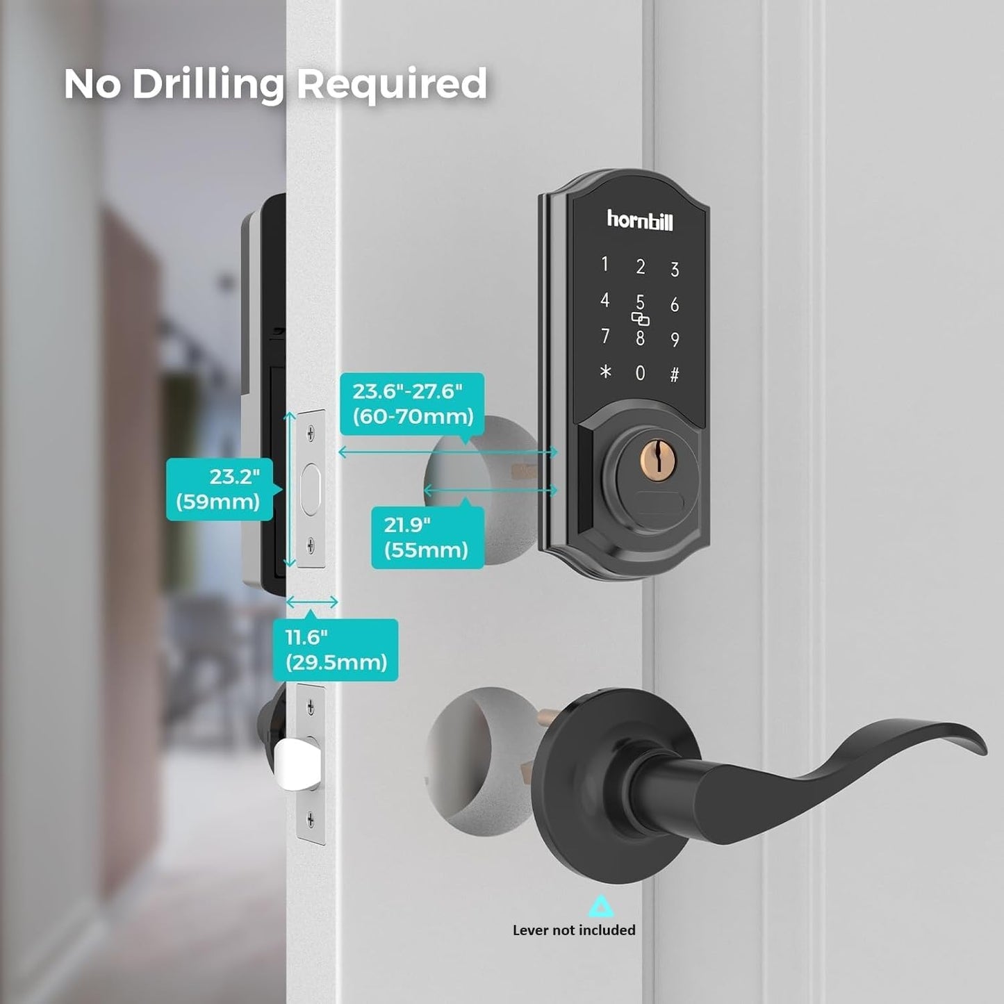 Keyless Entry Door Lock Deadbolt, Hornbill Smart Lock Front Door, Electronic Door Locks with Keypads, Digital Auto Lock Bluetooth Smart Door Locks for Homes Bedroom