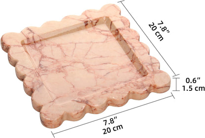 HESHIBI Marble Decorative Tray, Square, 8x8 inches, Rosso Lepanto, Luxury Natural Stone, Bathroom Vanity, Dresser Top, Kitchen Sink, Trinket Ring Tray