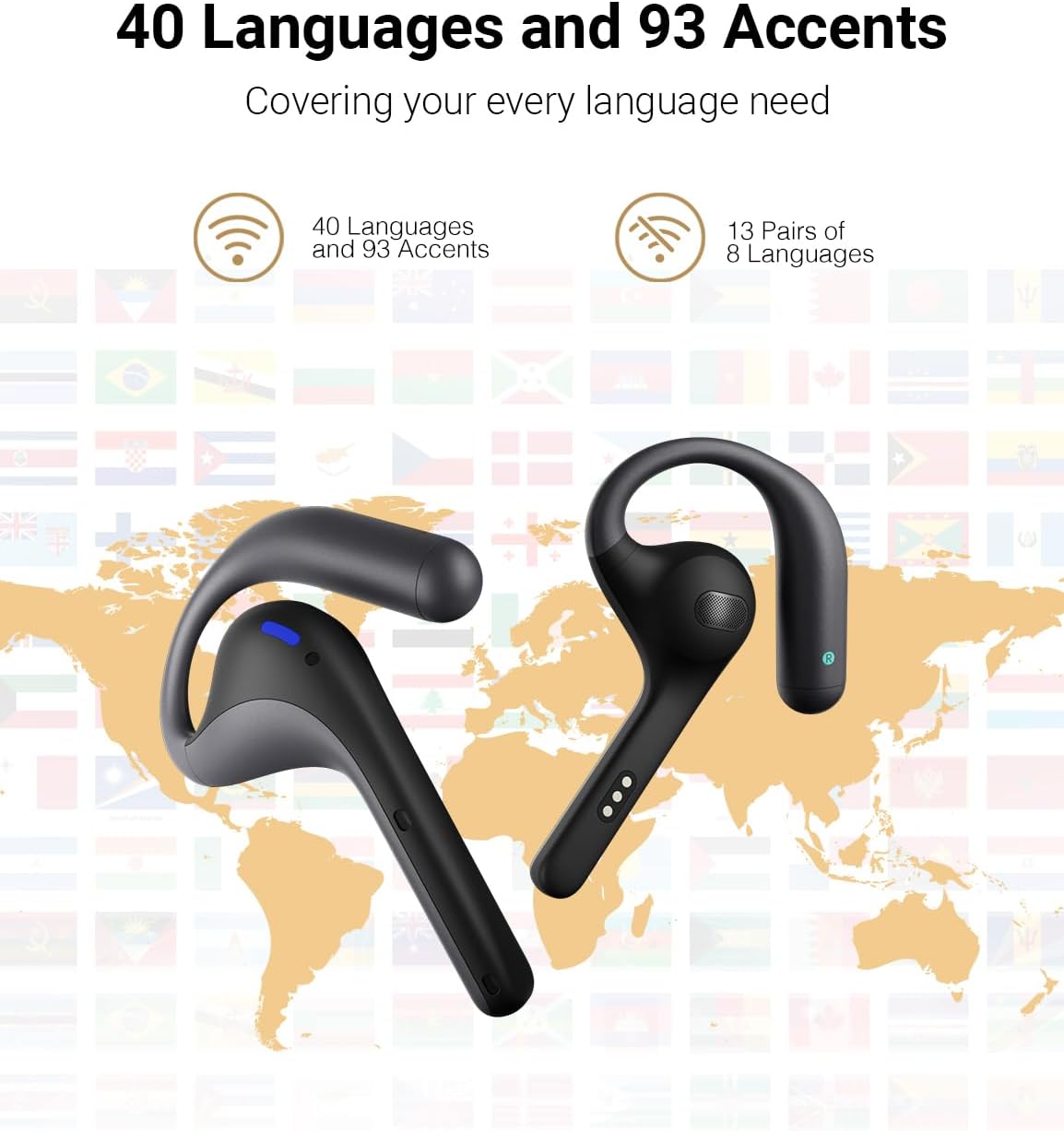 Timekettle W4 Pro AI Interpreter Earbuds,Bidirection Simultaneous Translation,Translator Device Supporting 40 Languages,Translator Earbuds for Call and Video Translation, APP Work with IOS and Android