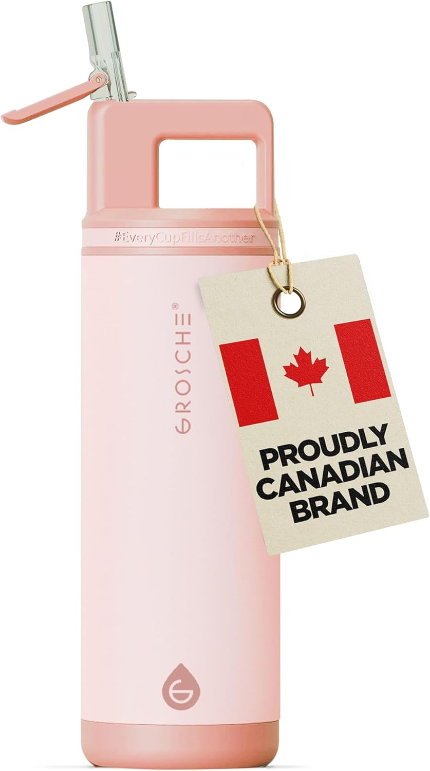 GROSCHE Alpine Flip 'N Sip 16oz Insulated Water Bottle - Stainless Steel, Leakproof Flask with Straw - Perfect for Gym, Travel, Sports & Outdoor Use, Canadian Brand! - 16 fl. oz, Scuba Blue