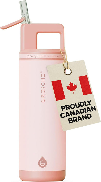 GROSCHE Alpine Flip 'N Sip 16oz Insulated Water Bottle - Stainless Steel, Leakproof Flask with Straw - Perfect for Gym, Travel, Sports & Outdoor Use, Canadian Brand! - 16 fl. oz, Scuba Blue