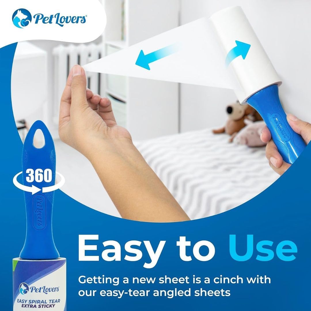 PetLovers Extra Sticky Lint Roller Mega Value Set for Pet Hair Removal, Dog and Cat Lint Remover (1 Pack Reusable)