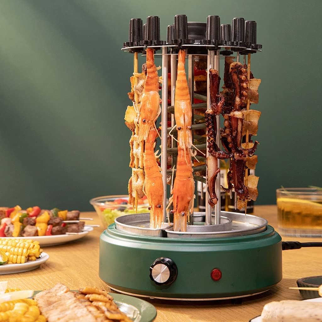 Electric Smokeless Grill with 12 Skewers and 360 Automatic Rotation - Modern Stainless Steel Design for Indoor Cooking