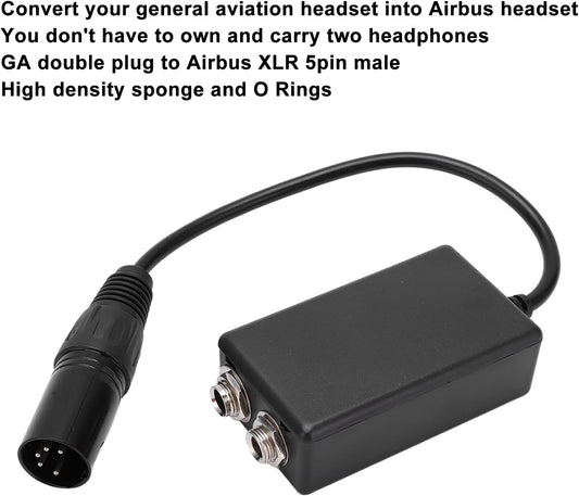 Pilot Headset Adapter, Aviation Headset Adapter, GA Dual Plugs to XLR 5 Pin Male Adapter for Headphone Extension Cable - PuriLite