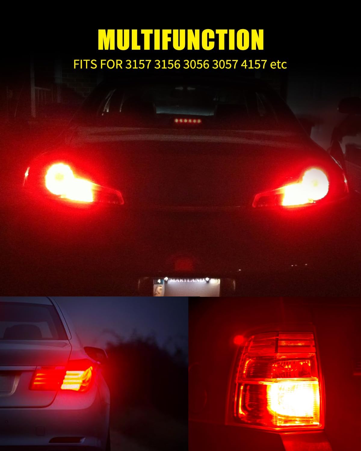 AUXLIGHT 3157 3156 4157 3057 3357 LED Bulbs, Ultra Bright 60-SMD LED Replacement for Turn Signal Blinker Lights, Brake/Tail Lights, Parking/Running Lights, Amber Yellow (Pack of 2)