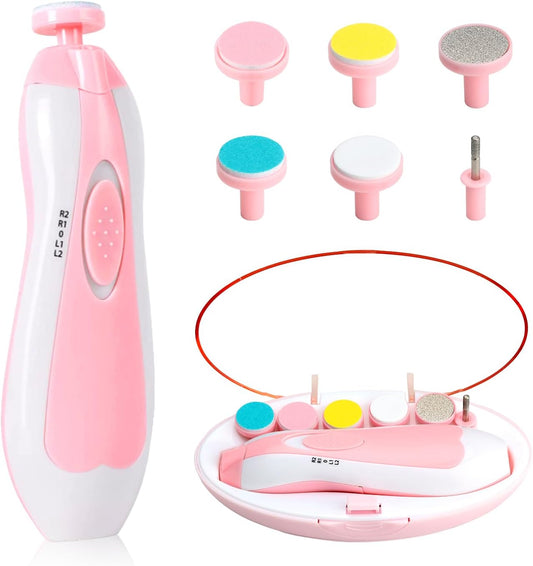 Baby Nail Clippers 20 in 1 | Safe Electric Baby Nail Trimmer, Baby Nail File Kit, Additional Replacement Heads, Newborn Toddler Toes and Fingernails, Trim and Polish (Pink)