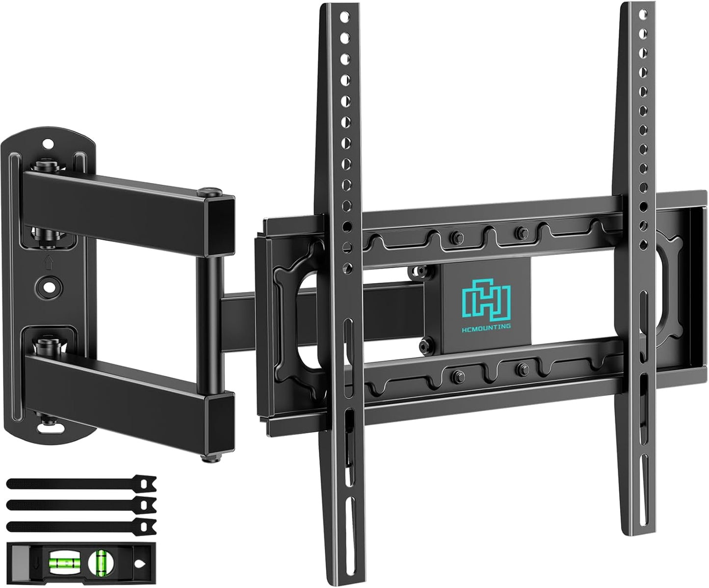 HCMOUNTING Swivel and Tilt TV Wall Mount for 26-65 inch Flat Screen Curved TVs, TV Bracket with Single Stud Level Adjustment Full Motion VESA 400x400mm Holds up to 88lbs