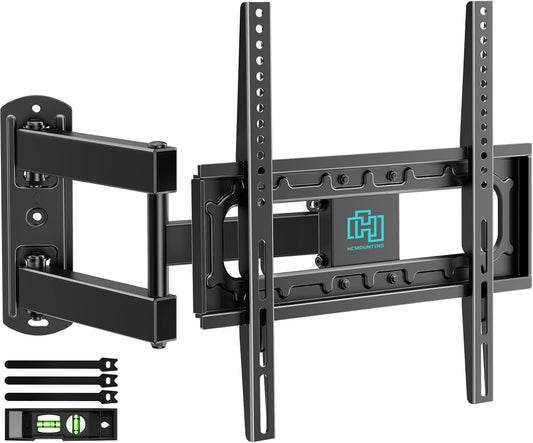 HCMOUNTING Swivel and Tilt TV Wall Mount for 26-65 inch Flat Screen Curved TVs, TV Bracket with Single Stud Level Adjustment Full Motion VESA 400x400mm Holds up to 88lbs