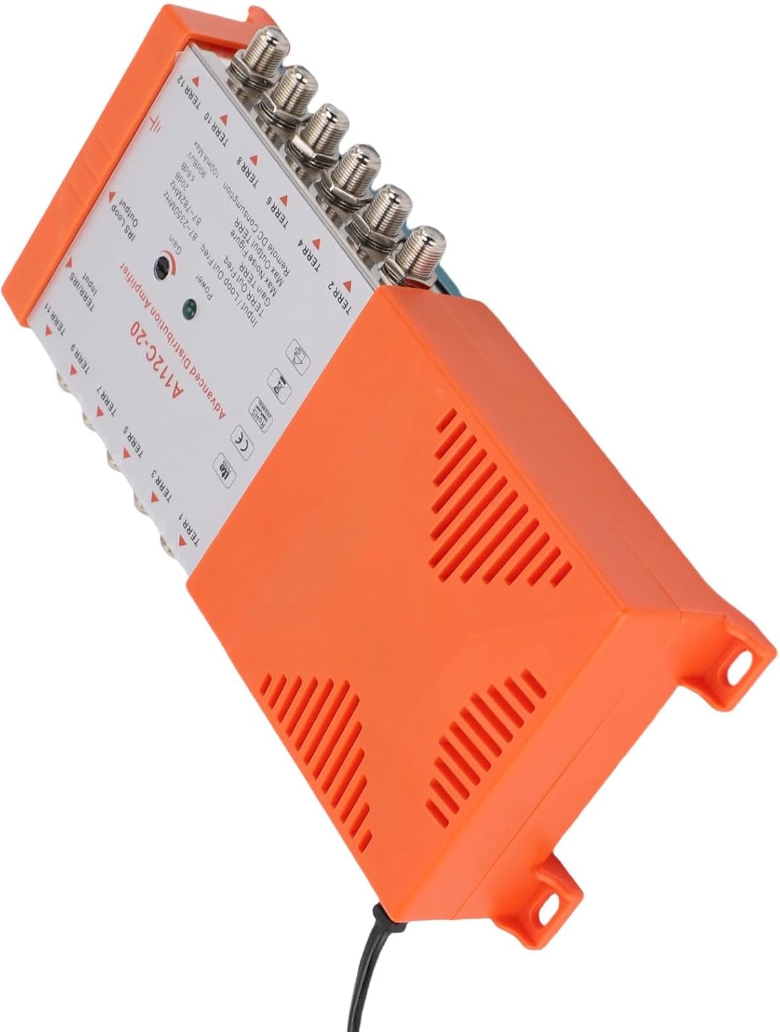 12 Channel Distribution Amplifier for TV CATV, Low Noise Figure ≤4dB, Seamless Connection to Multiple Televisions, Remote Powering, Compact Design, RED Compliant, (US Plug 110-120V)