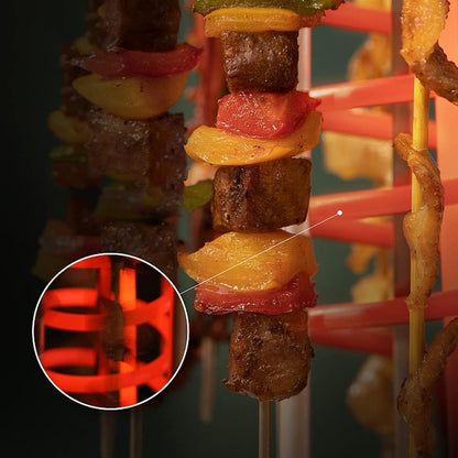 Electric Smokeless Grill with 12 Skewers and 360 Automatic Rotation - Modern Stainless Steel Design for Indoor Cooking