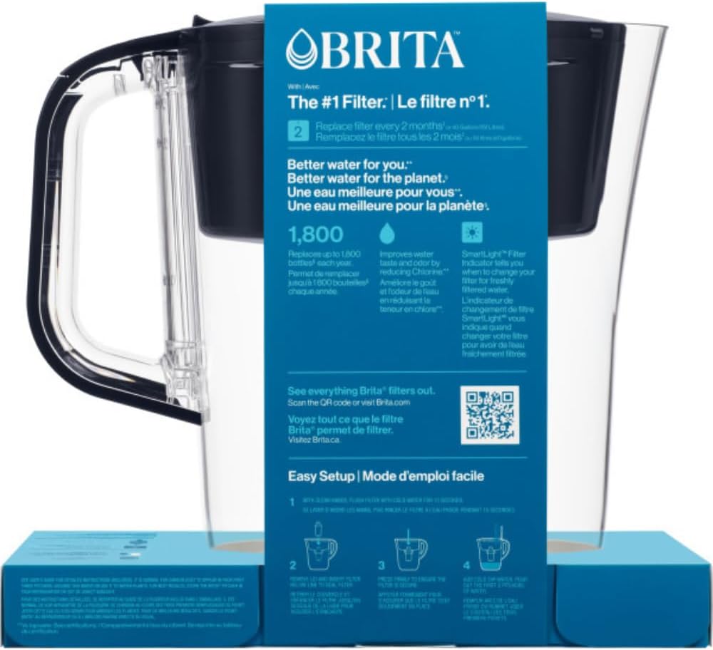 Brita Small 6 Cup Water Filter Pitcher with 1 Brita Standard Filter, Made Without BPA, Black