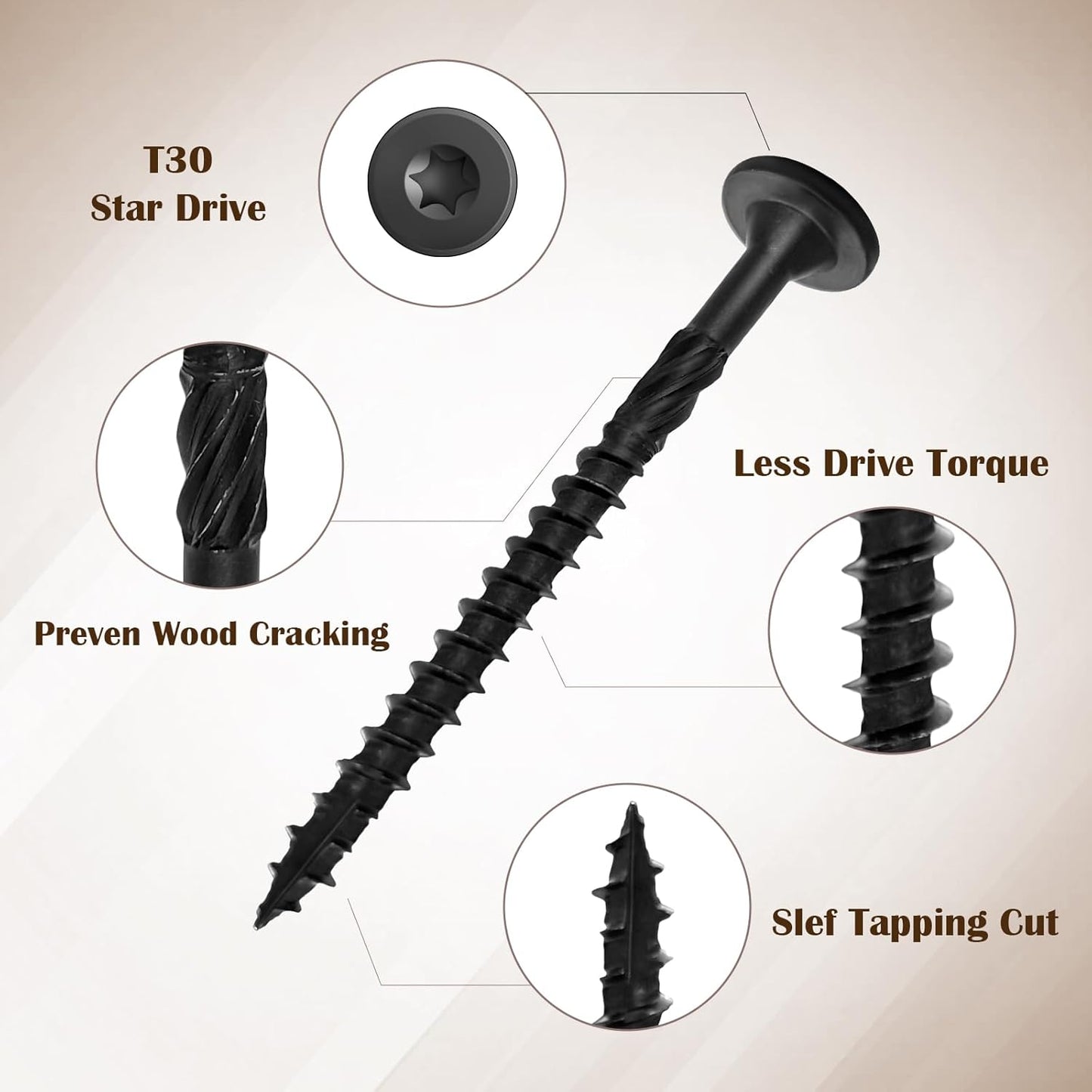 Wood Screws #14 x 6 Inch, Deck Screws 50Pcs,T30 Star Drive Outdoor Screws, Rust Resistant Timber Screws for Timber/Log/Landscaping Wood (#14 x 6)