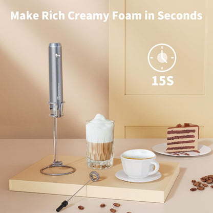 Maestri House Rechargeable Milk Frother, Handheld Electric Foam Maker Waterproof Detachable Stainless Steel Whisk Drink Mixer Foamer with Stand,LunaFro
