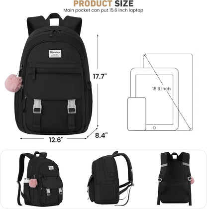 WINDARS School Backpack for Teen Girls, Cute College Backpacks for Women Students Aesthetic Bookbag Large 15.6 Inch Laptop Bag Middle School Travel Back Pack (Khaki Beige)