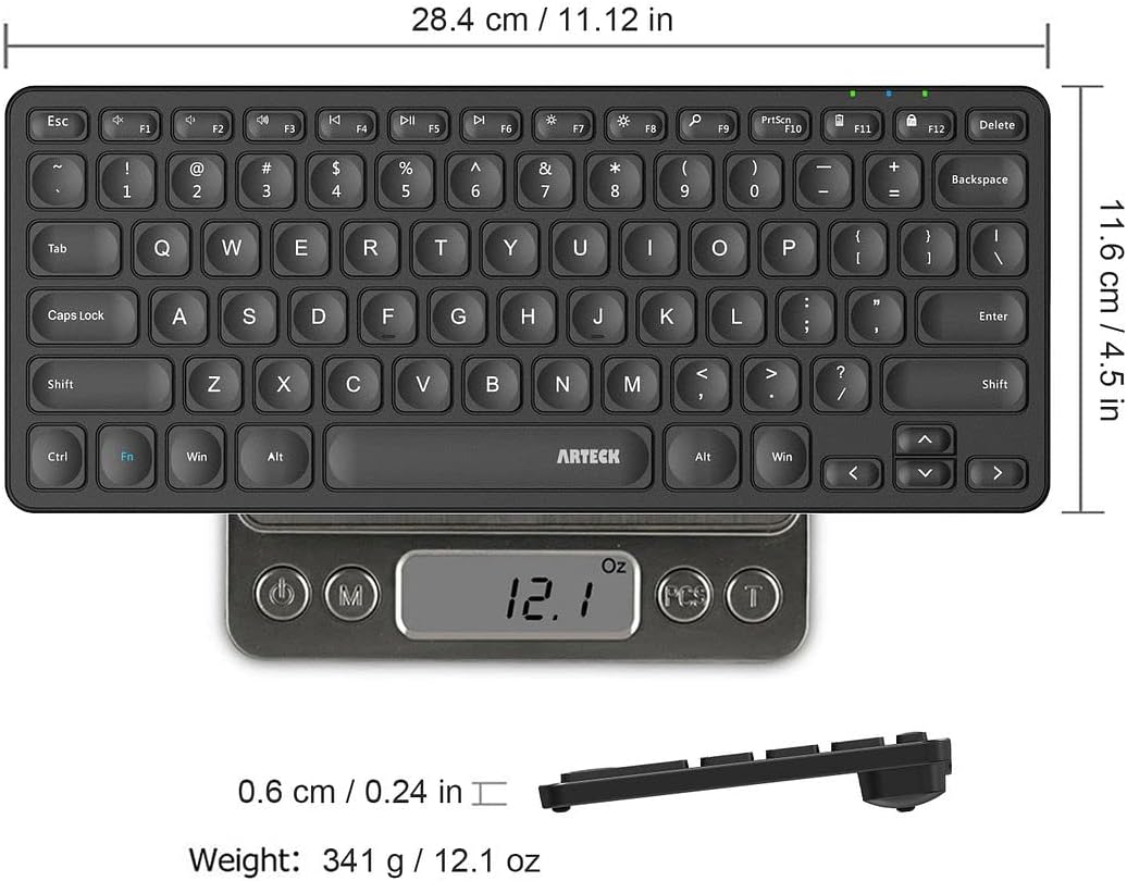 Arteck 2.4G Wireless Keyboard Ultra Slim and Compact Wireless Keyboard with Media Hotkeys for Computer/Desktop/PC/Laptop/Surface/Smart TV and Windows 10/8/ 7 Built-in Rechargeable Battery