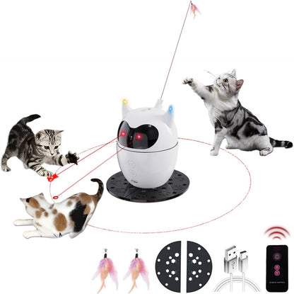 Automatic Cat Toy, 2in1 Rechargeable Interactive Cat Toy - Rotating Feather & Dual Laser, Remote Control, Cat Laser Toy for Indoor Cats Kittens