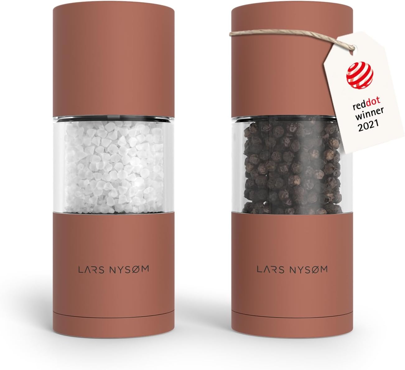 LARS NYSØM Salt and Pepper Grinder Set I Salt and Pepper Mills with Adjustable Ceramic Grinder 2 Pieces I Manual Design Spice Mill Set (Carbon Black)