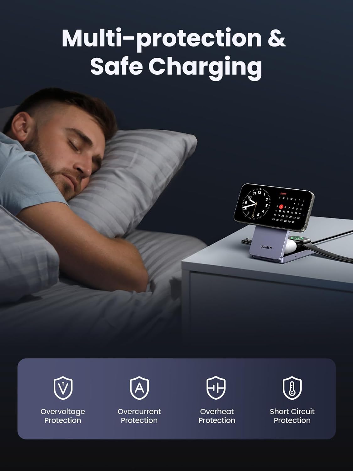 UGREEN MagSafe Qi2 15W 3-in-1 Wireless Charging Station, Foldable Wireless Charger Stand Compatible with iPhone 16/15/14/13/12 Series, AirPods 3/2/Pro, Smartwatch (Included 30W Adapter)