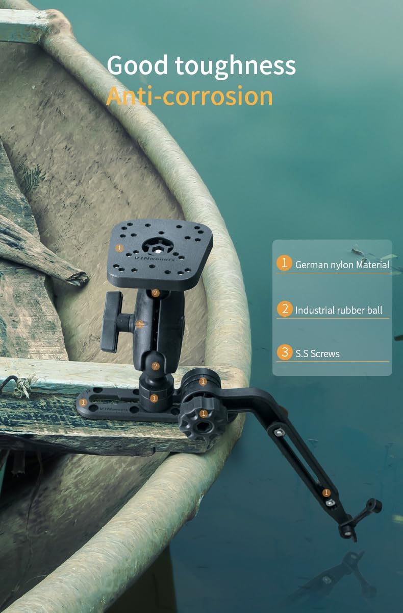 Strg Fish Finder Mount, Kayak Transducer Mounting Arm, Marine Electronics Mounts 1.5" Ball Universal Fish Finder Mount Base Compatible with Scotty Garmin Lowrance Fish Finder
