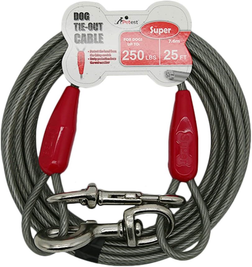 Petest 25ft Reflective Tie-Out Cable for Small Dogs Up to 35 Pounds