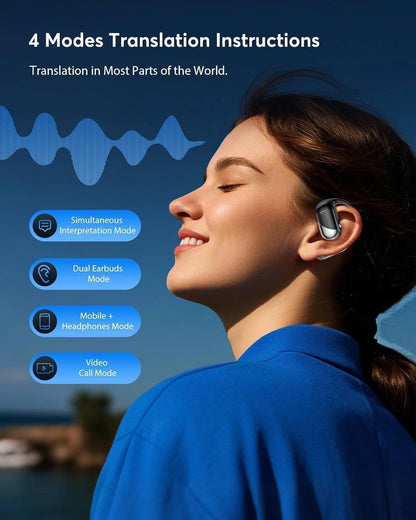 Real-Time AI Translation Earbuds - 198 Languages 3-in-1 Translating Device, Écouteurs traducteurs Anglais-français, Clear Voice Translation Headphones with Charging Case for Travel & Learning Black