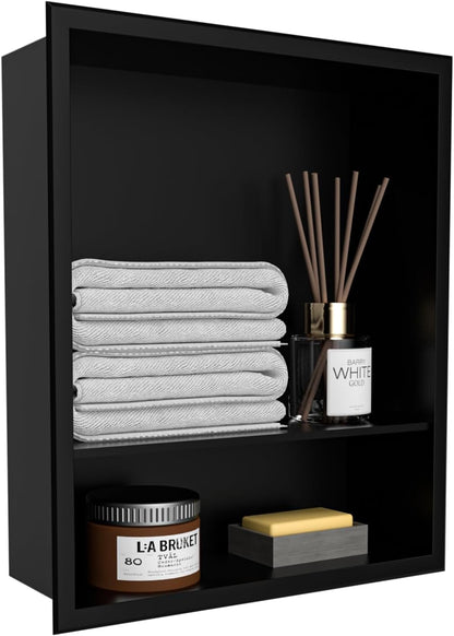 BLYLUND Shower Niche 12" x 24" NO Tile Needed,Matte Black Double Shelf Organizer, Square Corners Wall-Inserted Niche Recessed Shower Shelf Modern Soap Niche for Bathroom