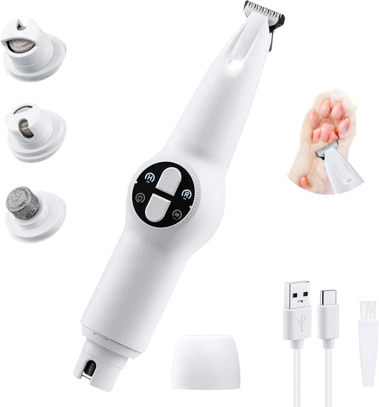 Mcbazel 2 in 1 Dog Paws Trimmer Nail Driller for Pet, Electric Dog Nail Grinder Low Noise Pet Paws Grooming Trimmer with LED Light for Eyes, Ears and Face