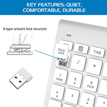 Wireless Number Pads, Numeric Keypad Numpad 22 Keys Portable 2.4 GHz Financial Accounting Number Keyboard Extensions 10 Key for Laptop, PC, Desktop, Surface Pro, Notebook