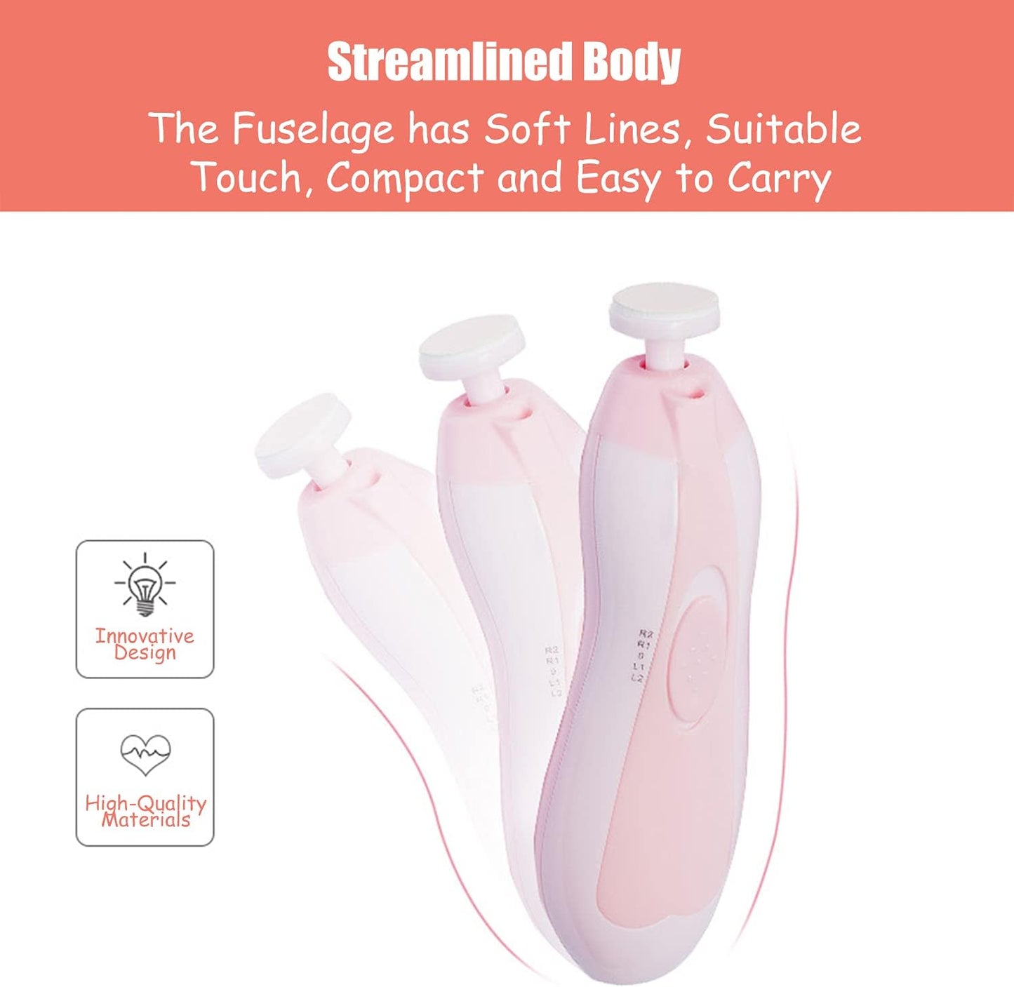 Baby Nail Trimmer - Electric Safe Baby Nail File, Trim Polish Grooming kit, Safe for Infant Newborn Toddler Girls Boys Adults, 6 Grinding Heads, with LED Light, Pink