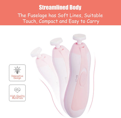 Baby Nail Trimmer - Electric Safe Baby Nail File, Trim Polish Grooming kit, Safe for Infant Newborn Toddler Girls Boys Adults, 6 Grinding Heads, with LED Light, Pink