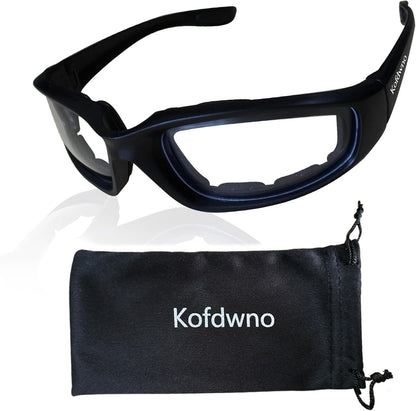 Driving Motorcycle Riding Glasses Foam Padded Eyeglass Motocross Goggles Waterproof Anti-Wind Dustproof UV Protection Bicycle Motorcycle Sunglasses for Outdoor Activities Sports Eyewear(Clear Lens)