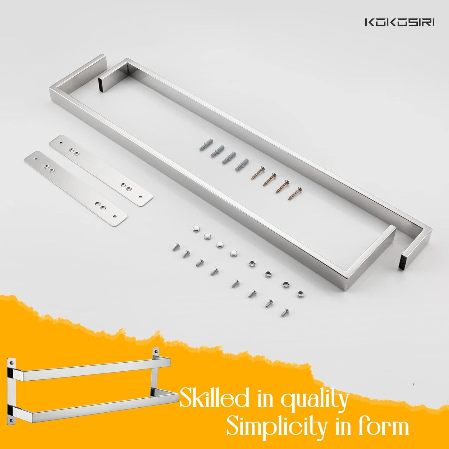 KOKOSIRI Towel Bars Black Bath Towel Holders 20 Inches Bathroom 2-Tiers Ladder Towel Rails Wall Mounted Towels Shelves Rack Stainless Steel, B5008BK-L20