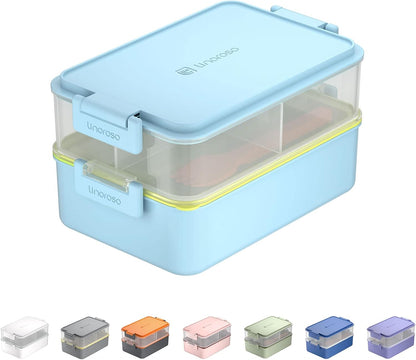 Linoroso Stackable Bento Box Adult Lunch Box | Meet All You On-The-Go Needs for Food, Salad and Snack Box, Premium Bento Lunch Box for Adults Include Utensil Set, Dressing Containers - Pale Mint