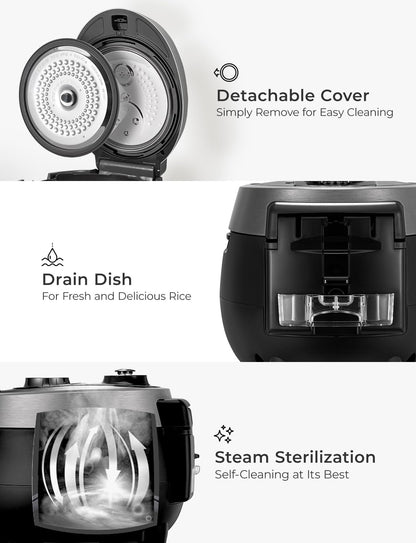 CUCKOO CRP-RT0609FB rice cooker 6 cup (Uncooked) Twin Pressure & Warmer 12 Menu Options: High/Non-Pressure Steam & More, Made in Korea Black