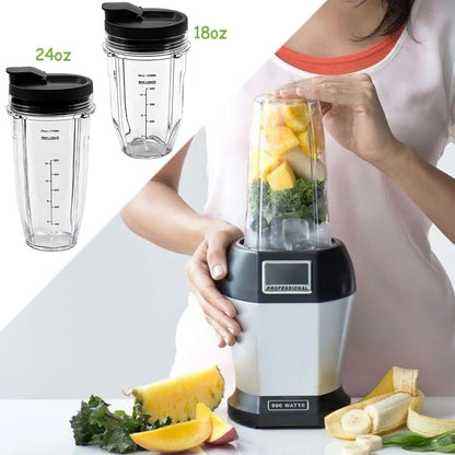 2-Pack Cup Replacement Parts with Lid for Ninja Blender Auto-iQ BL450C BL451C BL481C BN751C BN750C BN801 BN801C BN400C Nutri Ninja Food Processor SS101C SS150C SS151C SS351C,18oz & 24oz Smoothie Cups