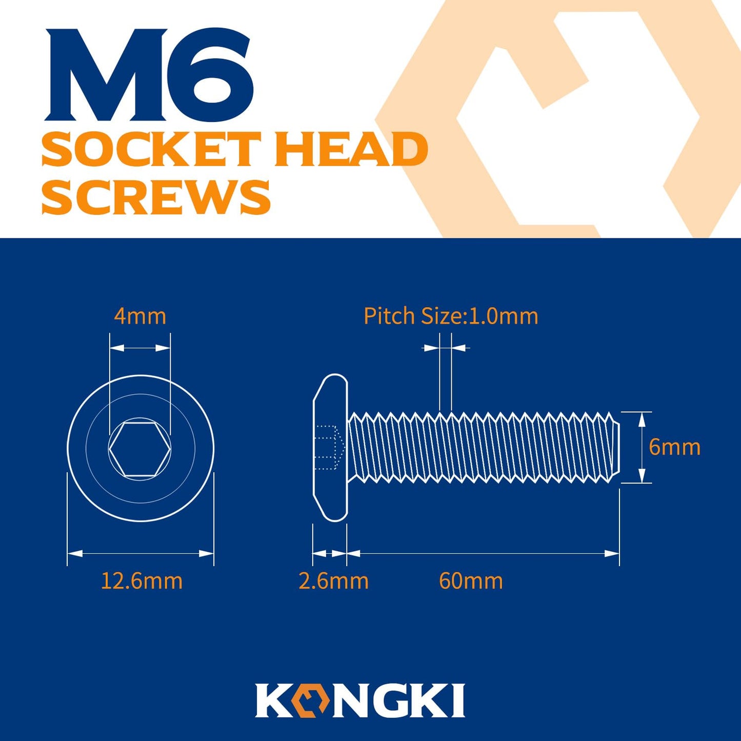 M8 x 16mm 20 PCS Flat Head Hex Socket Cap Screws Bolt, Furniture Bolts, 304 Stainless Steel 18-8, Full Thread (with Hex Spanner)